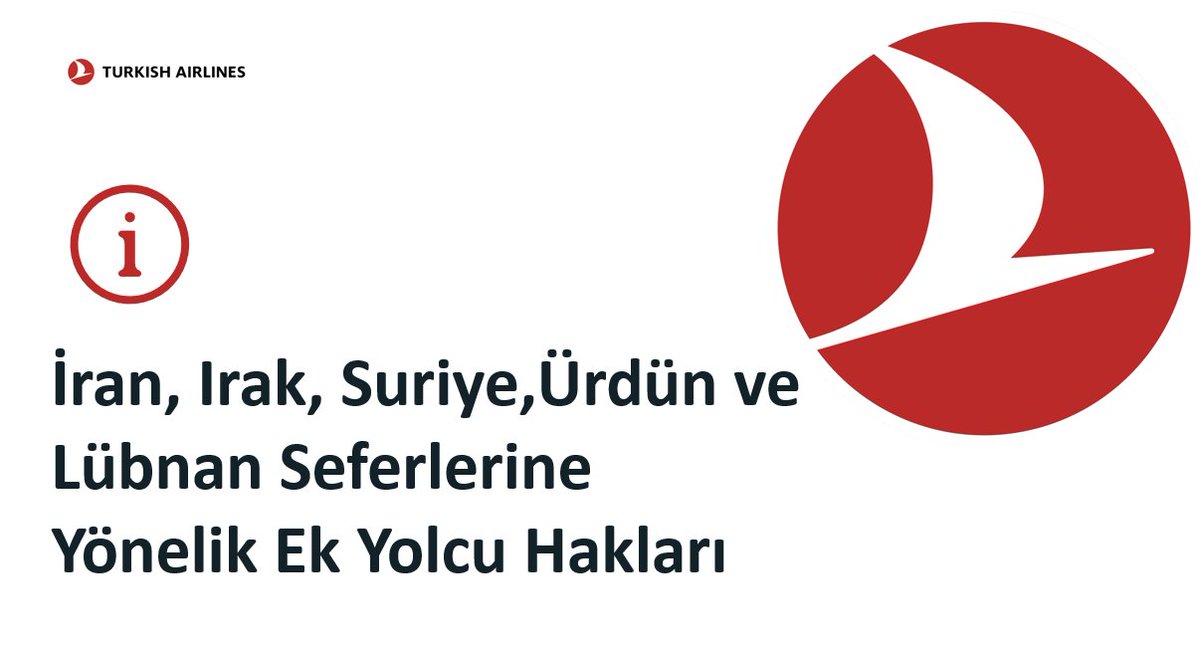 ℹ️Güncelleme

Değerli yolcularımız,

İran, Irak, Suriye, Ürdün ve Lübnan seferlerini etkileyen gelişmeler nedeniyle, 13 Haziran 2025 ve öncesinde düzenlenen biletler için, 13 – 30 Haziran 2025 (dahil) tarihleri arasındaki uçuşlara kayıtlı yolcularımızın, 30 Haziran 2025 (dahil)
