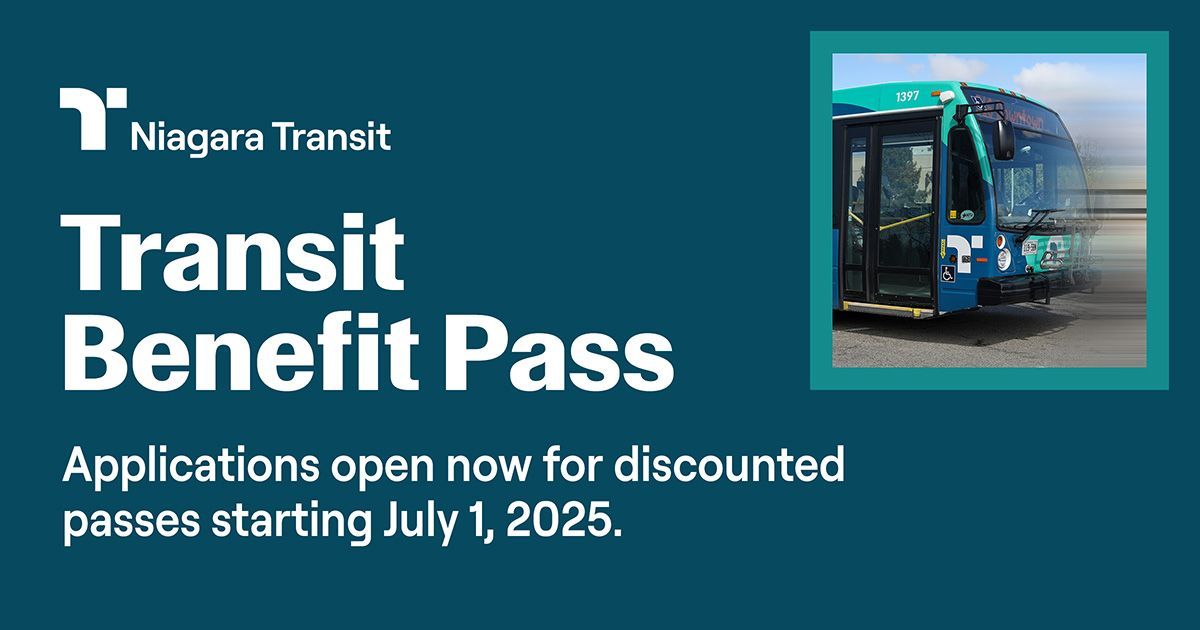 Applications are now open for Niagara Transit's Benefit Pass Program. Qualifying residents can access deeply discounted monthly passes starting July 1, 2025.

Who Can Apply:
OW/ODSP recipients (auto-qualify with benefit statement)
Others meeting income eligibility criteria

How