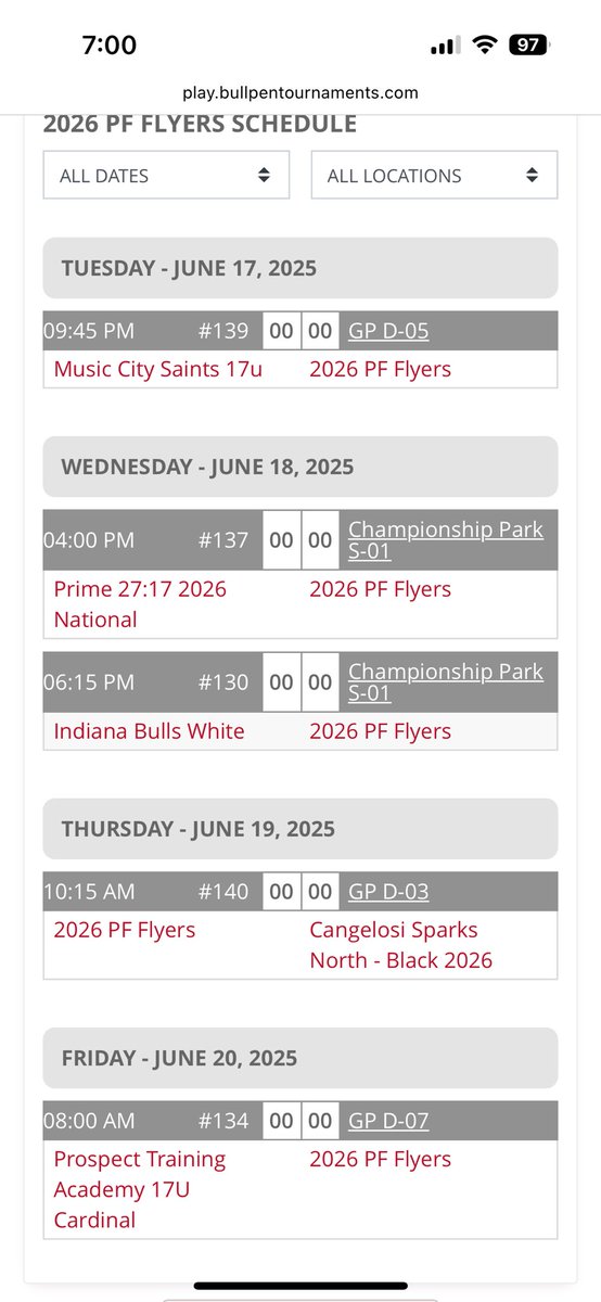 Looking forward to playing in the MPL this week In Grand Park! Here’s our schedule:
