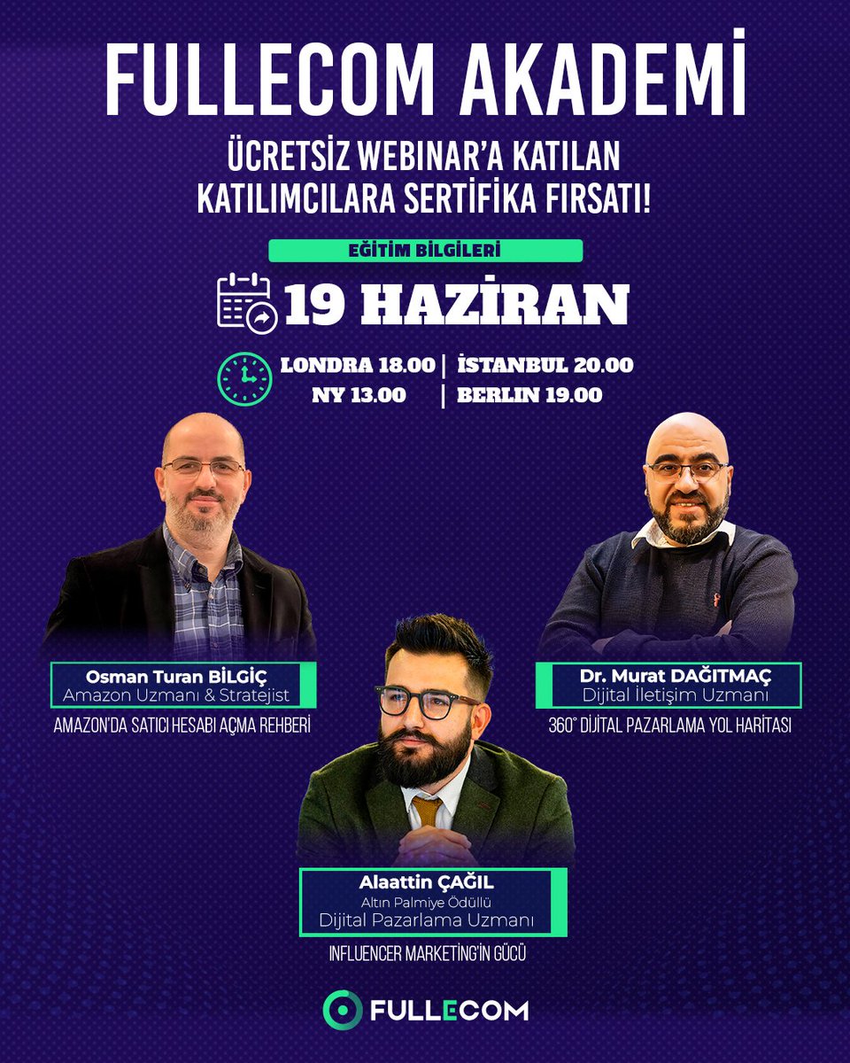 🎓 Ücretsiz Online E-Ticaret Eğitimi'ne katılmaya davetlisiniz! 🚀 Sadece 11 kişilik kontenjan kaldı! Bu eğitimle hem e-ticaret dünyasını keşfedecek hem de katılım sertifikası kazanacaksınız.

Kayıt için: fullecom.com/tr/akademi
