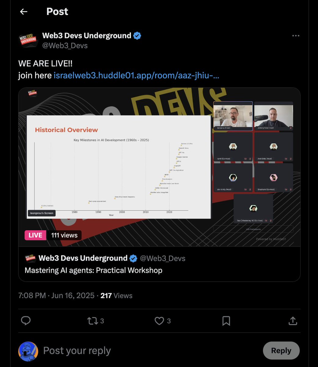Ayush Ranjan | Testnet is LIVE (@ranjan3118) on Twitter photo Livestreaming over LinkedIn, YouTube and X - all at once, in 1 click using <a href="/MeetOnHuddle01/">Huddle01 Meet (📹,🎙️)</a>
Need distribution for your streams with multiple people joining the room in 1080 screenshare & video quality? - Huddle01 Meet is the best bet.
All powered by the <a href="/huddle01com/">Huddle01 (battle arc ⚔️)</a> network. Livestreaming over LinkedIn, YouTube and X - all at once, in 1 click using <a href="/MeetOnHuddle01/">Huddle01 Meet (📹,🎙️)</a>
Need distribution for your streams with multiple people joining the room in 1080 screenshare & video quality? - Huddle01 Meet is the best bet.
All powered by the <a href="/huddle01com/">Huddle01 (battle arc ⚔️)</a> network.