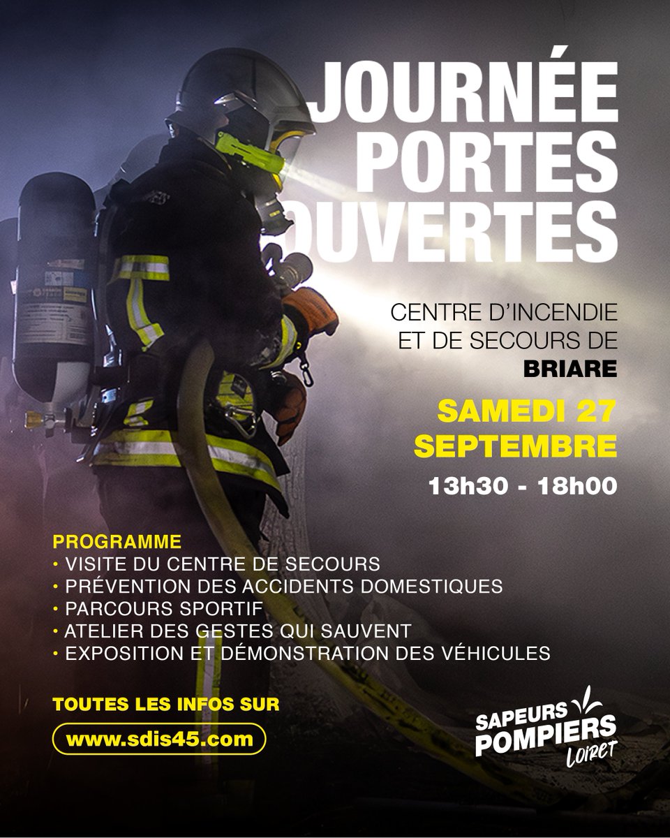 SDIS45's tweet image. Nous vous attendons nombreux aux portes ouvertes du Centre d'Incendie et de Secours de Briare !

📅 Samedi 27 septembre 2025, de 13h30 à 18h
📍 53 Avenue de Lattre de Tassigny - 45250 Briare

Toutes les infos sur lc.cx/cIgaqM

#JPO #PortesOuvertes #CIS #Découverte
