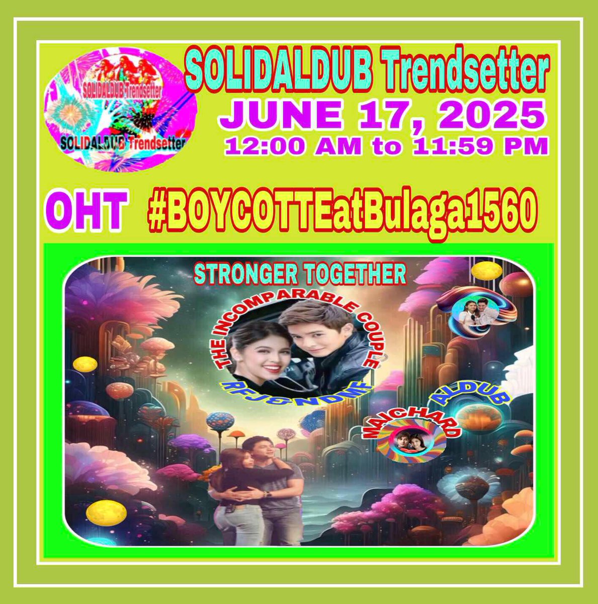 Even with d tremendous obstacles faced, TBADN will continue d fight til everyone involved in d zarsuela acknowledges d TRUTH about ALDUB &amp; ALDUBNATION. We r a FANDOM - a FANMILY that vows 2 support, love &amp; protect 
ALDUB PA RIN
#BOYCOTTEatBulaga1560
NO TO SOLO PROJECT