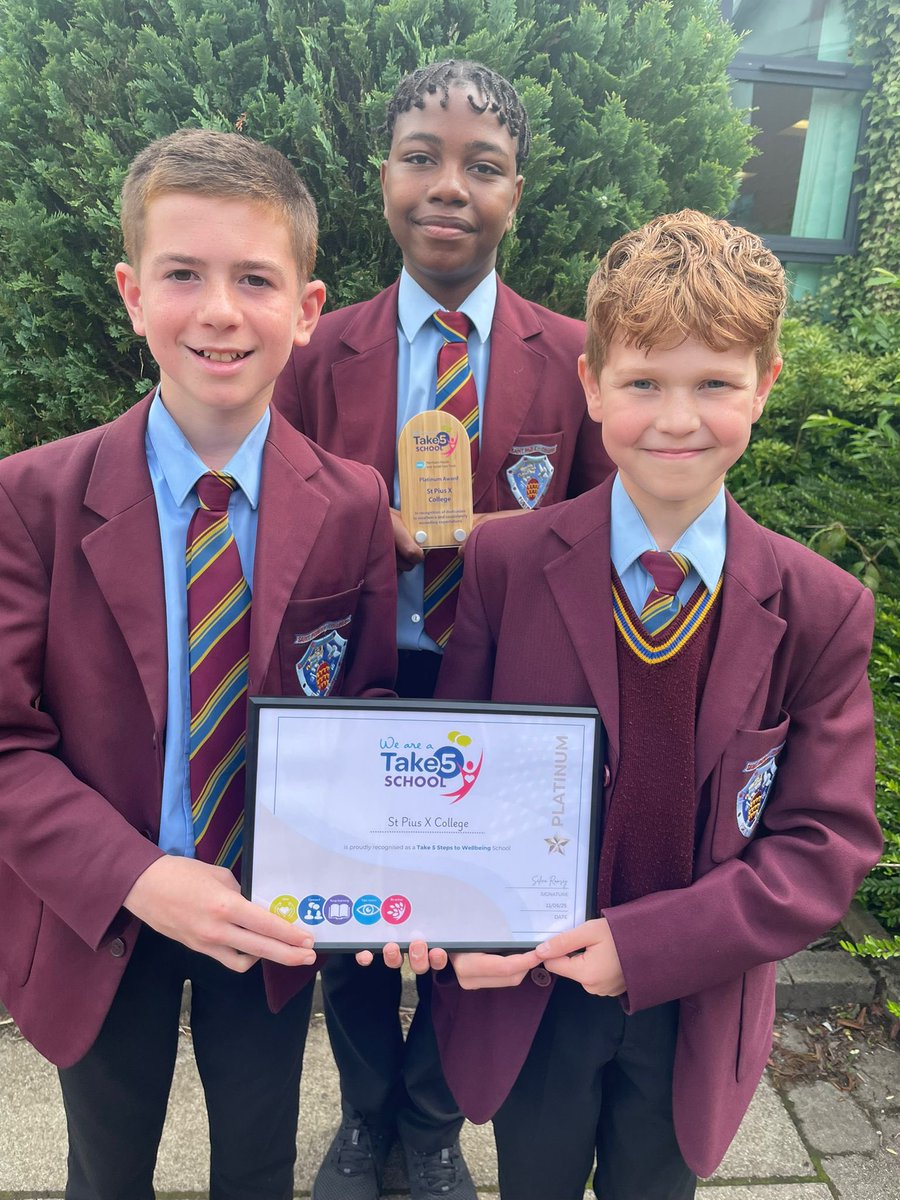 We were delighted and very proud to be recognised and presented with the highest accolade in the Take 5 School Initiative . St Pius X College achieved Platinum status for our commitment to promoting the health and wellbeing of our pupils and staff.