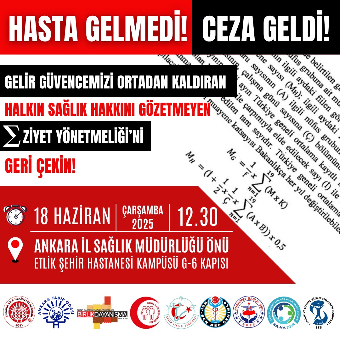 Aile hekimliği çalışanları olarak; hem gelir güvencemizi ortadan kaldıran hem de halkın sağlık hakkını hiçe sayan *"ZULÜM Yönetmeliği"*ne karşı bir kez daha sesimizi yükseltiyoruz.

Sağlık Bakanlığı tarafından uygulamaya konulan ve "6 ayda bir ASM’ye gelmeyen hasta" gerekçesiyle