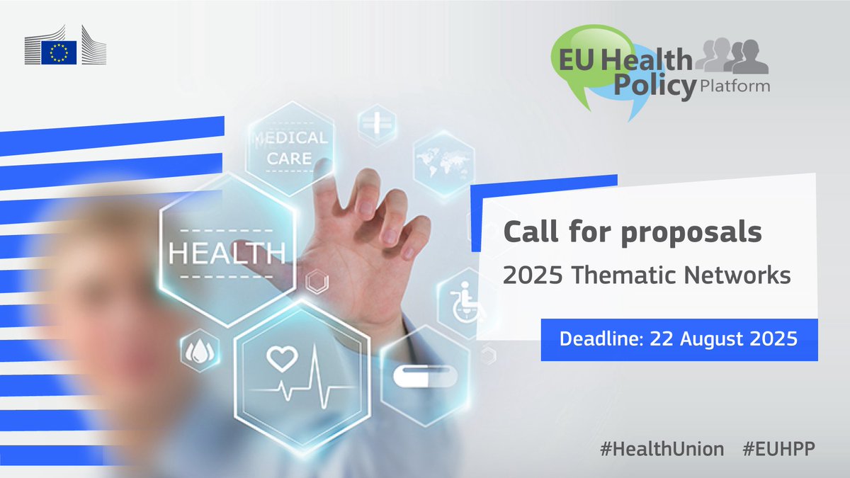 🆕#EUHPP has launched a call for proposals for the 2025 Thematic Networks!
Focus areas: #OneHealth network, cardiovascular health &amp; AI in healthcare.
Deadline for submission: 22 August
🔗europa.eu/!d6N4cy
#HealthUnion