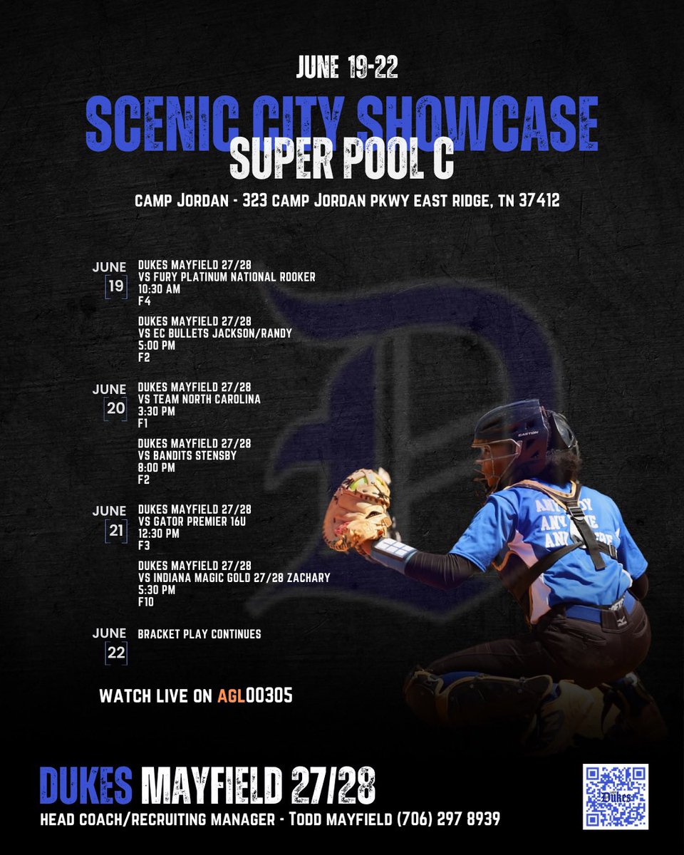 Lady Dukes Mayfield (@dukes16unat) on Twitter photo We are back in action on Thursday. Both teams are head to @connectsports Scenic City this week. Coaches come check us out!!
📅 June 19-22
📍Dalton, GA (Top 25 - 26/27 team)
📍East Ridge, TN (Super Pool C 27/28 team)
🎥 <a href="/AGLSoftball/">AthletesGoLive Softball</a> We are back in action on Thursday. Both teams are head to @connectsports Scenic City this week. Coaches come check us out!!
📅 June 19-22
📍Dalton, GA (Top 25 - 26/27 team)
📍East Ridge, TN (Super Pool C 27/28 team)
🎥 <a href="/AGLSoftball/">AthletesGoLive Softball</a>