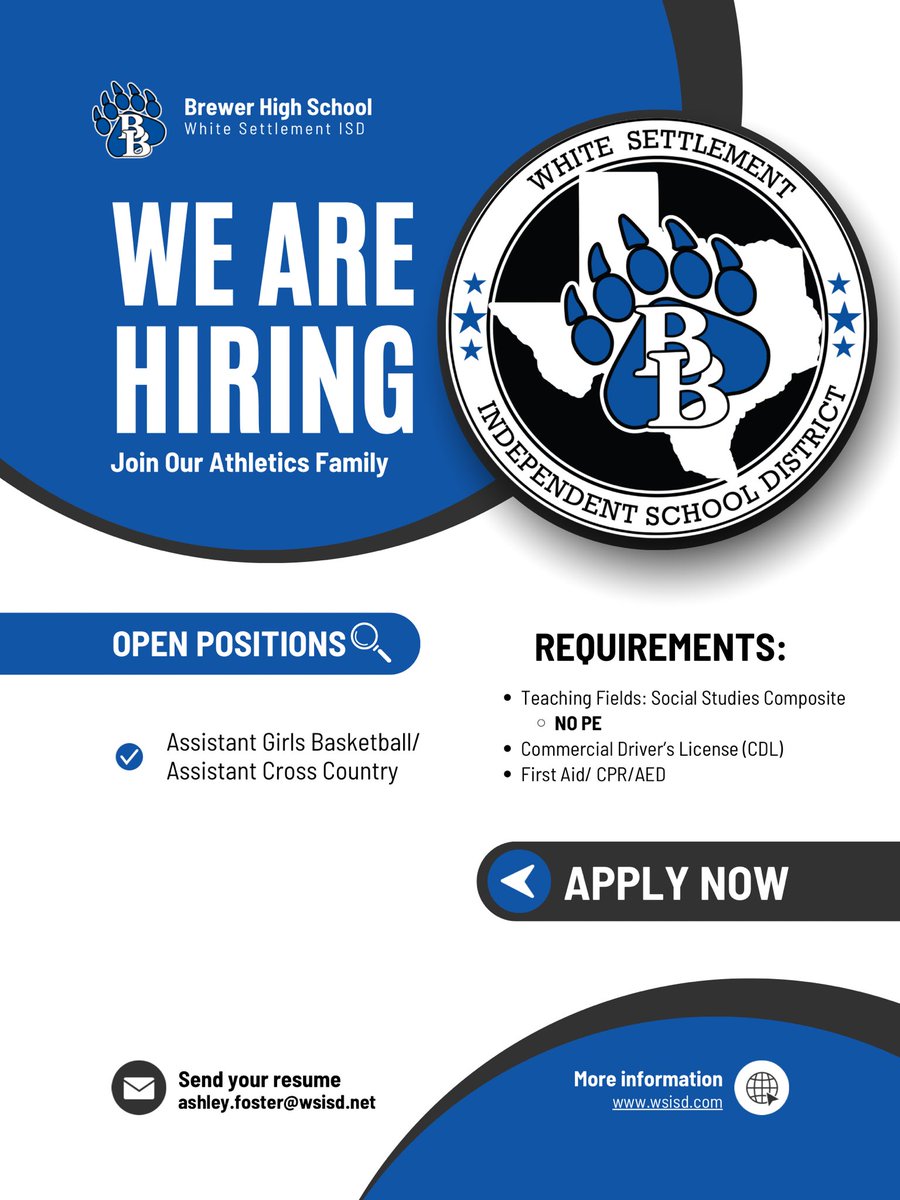 ashfoster1313's tweet photo. We are looking for an assistant girls basketball/ Cross Country coach to add to our amazing staff. Come join the Brewer Bears family 🐻 #GoBears https://t.co/wuqaIzApaK