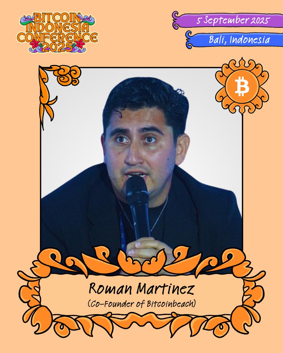 Bitcoin House Bali (@btchousebali) on Twitter photo ๐๏ธSpeaker Announcement!
Excited to welcome <a href="/romanmartinezc/">Roman Martรญnez๐ธ๐ปโก๏ธ (chimbera)</a> to the stage at Bitcoin Indonesia Conference 2025!โก๏ธ๐ฎ๐ฉ
Roman is co-founder of <a href="/Bitcoinbeach/">Bitcoin Beach</a>, building and supporting Bitcoin circular economies in El Salvador and worldwide.
๐ Meet him in Bali this September
๐๏ธ ๐๏ธSpeaker Announcement!
Excited to welcome <a href="/romanmartinezc/">Roman Martรญnez๐ธ๐ปโก๏ธ (chimbera)</a> to the stage at Bitcoin Indonesia Conference 2025!โก๏ธ๐ฎ๐ฉ
Roman is co-founder of <a href="/Bitcoinbeach/">Bitcoin Beach</a>, building and supporting Bitcoin circular economies in El Salvador and worldwide.
๐ Meet him in Bali this September
๐๏ธ