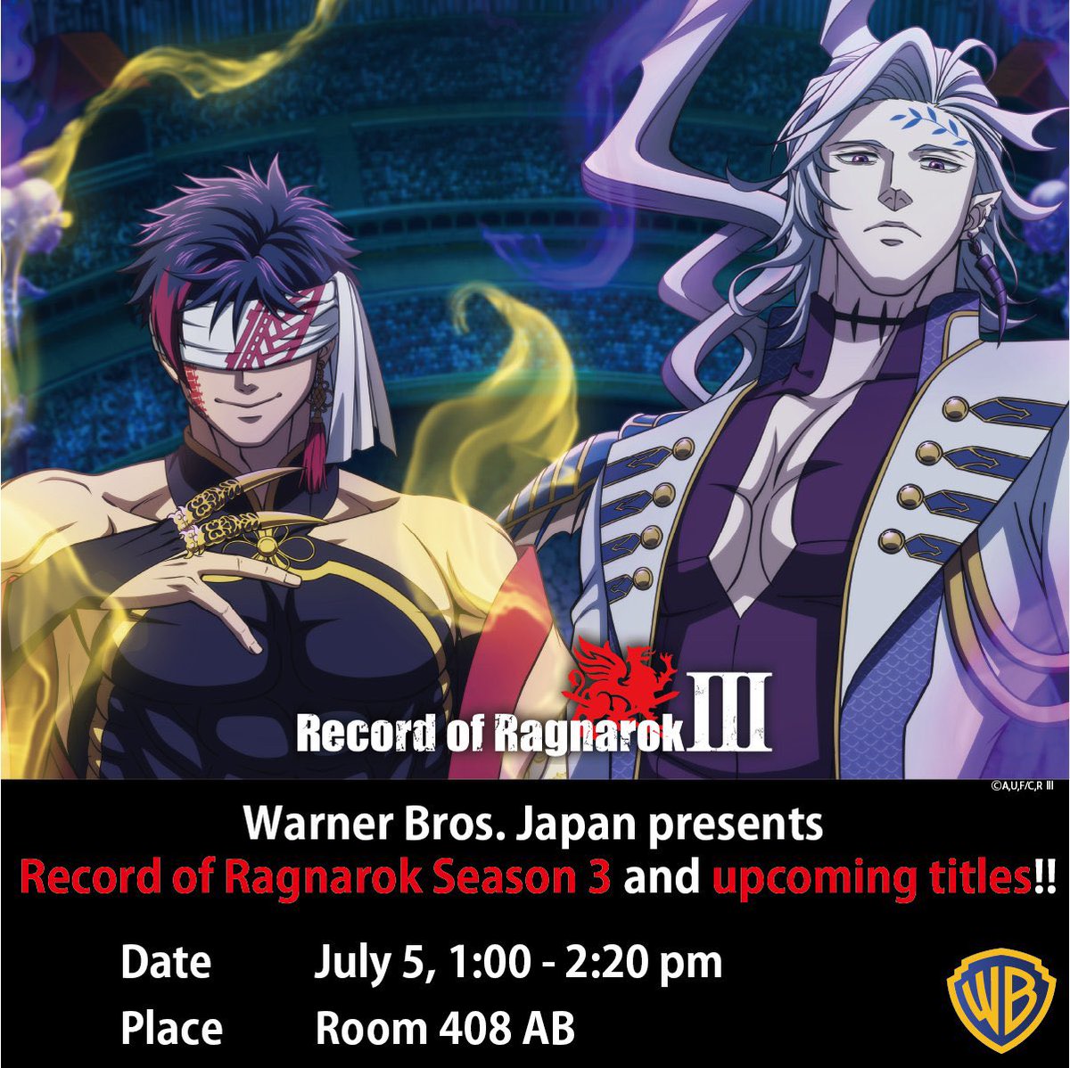 Who’s heading to #AnimeExpo2025?
Who’s ready for the WB panel?🔥

Get ready… Hades and Qin Shi Huang are coming.
You won’t want to miss this...👀

Drop a question you want to hear the answer from Cory and Micheal!

#RecordofRagnarok 
#ror_anime