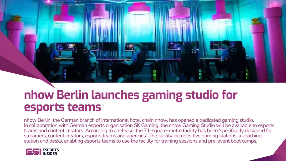 Berlin’s <a href="/nhow/">nhow hotels</a> Hotel opens a pro-level gaming studio with <a href="/SKGaming/">SK Gaming</a>. Five stations. High-end gear. Full #esports vibes.
More details ➡️ esportsinsider.com/2025/06/nhow-b… 

#gamingnews #esportsnews