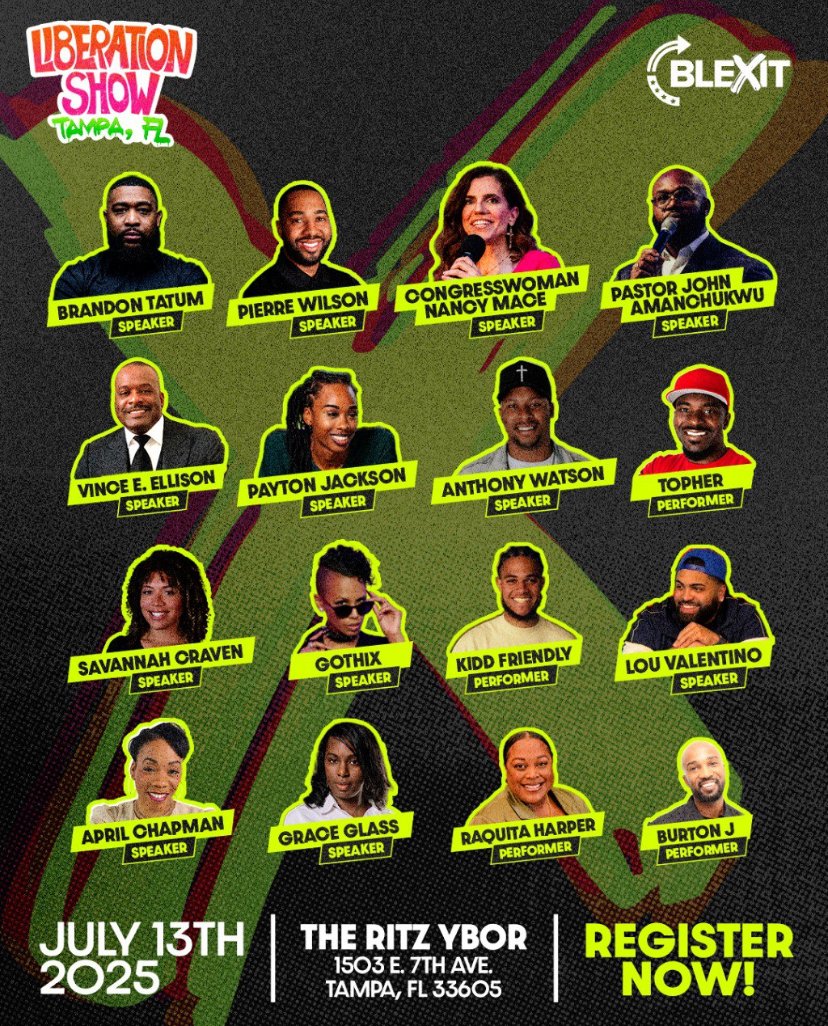 🎤🔥 The countdown is ON! BLEXIT’s Liberation Show is taking over Tampa, FL on July 13 — and the speaker lineup just got even more powerful! 💥 Don’t miss this electric night of culture, truth, and unapologetic freedom. 🖤💛  #BLEXIT #LiberationShow #BLEXIT #Tampa