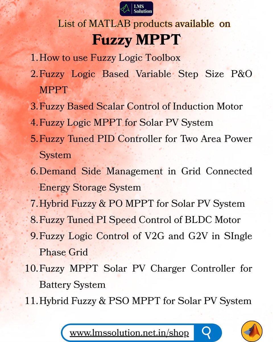 Lms_Solution's tweet image. Explore Smart MATLAB Products Using Fuzzy Logic for Solar PV, Motors, and Grid Systems
MATLAB File: zurl.co/zgUhW
#fuzzymppt #matlabprojects #solarpvsystems #fuzzylogiccontrol #bldcmotorcontrol #v2gtechnology #energystorage #mppttechniques #hybridmppt