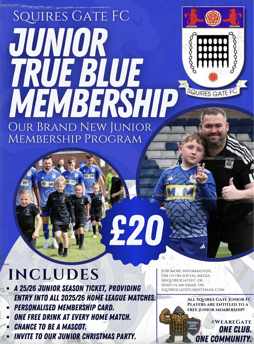 Squires Gate FC (@squiresgatefc) on Twitter photo ๐ ๐
๐ช๐ฃ๐๐ค๐ง ๐๐ง๐ช๐ ๐ฝ๐ก๐ช๐ ๐๐๐ข๐๐๐ง๐จ๐๐๐ฅ
๐ Following our Season Ticket announcement, we are thrilled to launch our brand new Junior Membership Program!๐คฉ
๐ซ Priced at just ยฃ20, the membership includes numerous exciting perks for our Junior Blues!๐ซก
๐ฉ Get in ๐ ๐
๐ช๐ฃ๐๐ค๐ง ๐๐ง๐ช๐ ๐ฝ๐ก๐ช๐ ๐๐๐ข๐๐๐ง๐จ๐๐๐ฅ
๐ Following our Season Ticket announcement, we are thrilled to launch our brand new Junior Membership Program!๐คฉ
๐ซ Priced at just ยฃ20, the membership includes numerous exciting perks for our Junior Blues!๐ซก
๐ฉ Get in