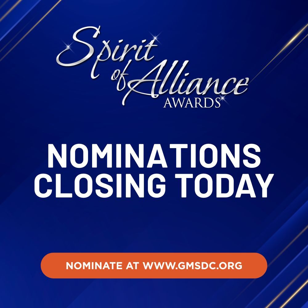 LAST CALL! Nominations for the Spirit of Alliance Awards close TODAY.

Know a person or business who deserves the spotlight for their impact on minority business development? This is your last chance to give them the recognition they’ve earned. Nominate at gmsdc.org/2025-soa