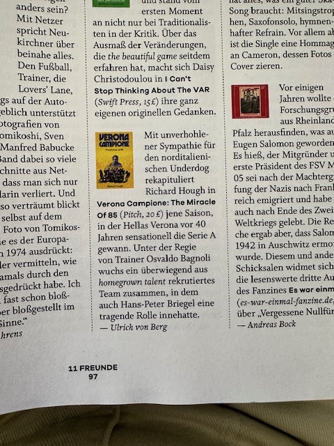 rick_hough's tweet photo. What's that German word for the feeling when your book gets a nice little review in a top German Fußball magazine?  

Thanks @11Freunde_de and @PitchPublishing https://t.co/KVoQlQa57l