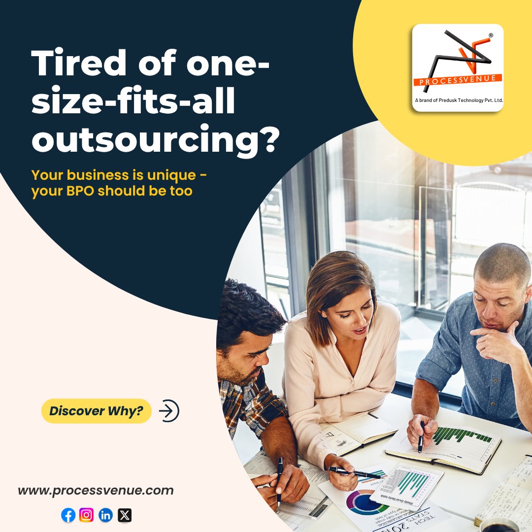 ProcessVenue's tweet image. One-size-fits-all outsourcing doesn’t fit your business!
Discover custom BPO solutions built for your unique needs. Scale smart, scale seamlessly.

🌐 processvenue.com

#CustomBPO #Outsourcing #BPOSolutions #ProcessVenue
