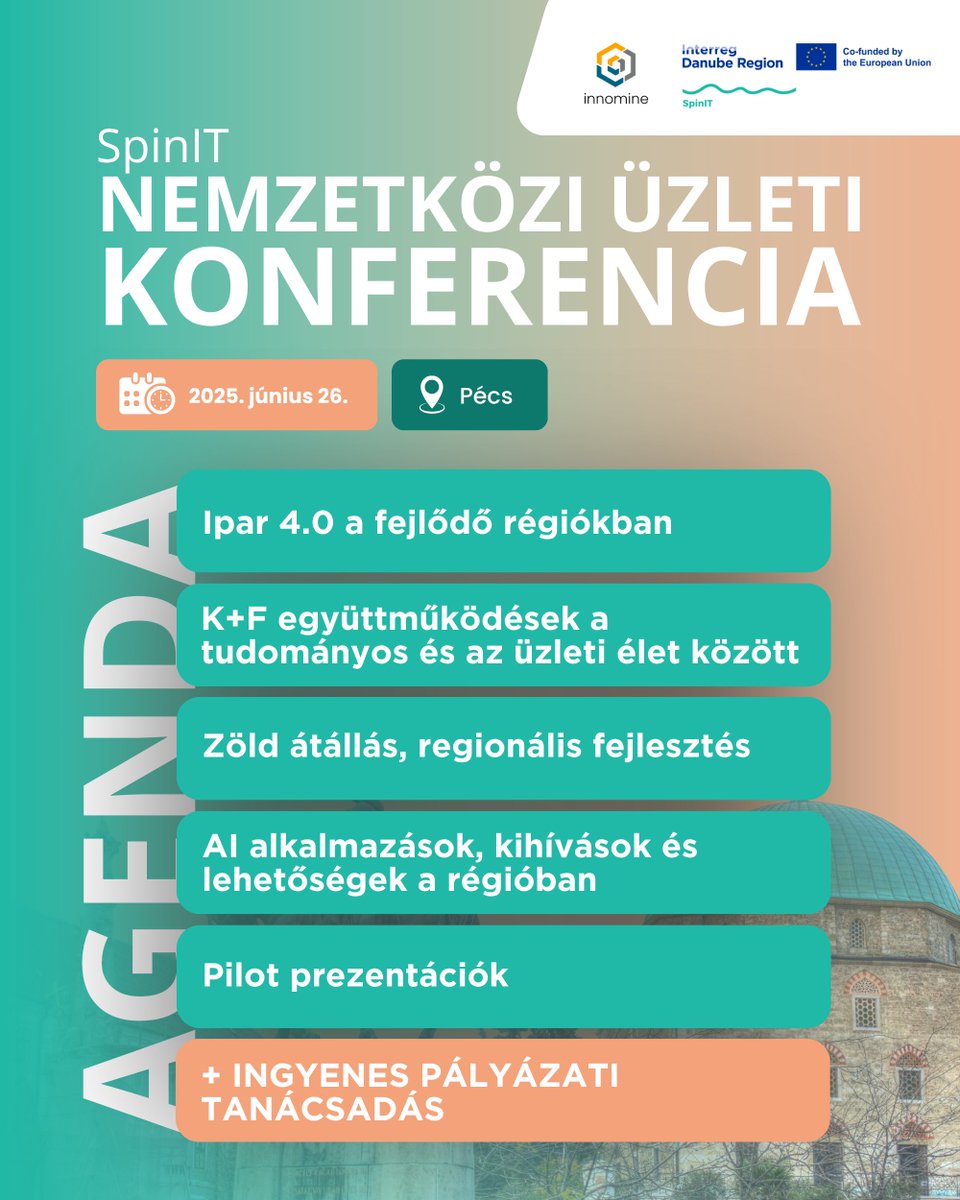 📢Már csak 10 nap van hátra! Nemzetközi Üzleti Konferencia Pécsen! – Ingyenes Pályázati Tanácsadás - 2025. június 26. 🌊

Csatlakozzon az innomine szervezésében megrendezésre kerülő nemzetközi üzleti konferenciához, melyre a SpinIT Live Event keretében kerül sor 2025. június