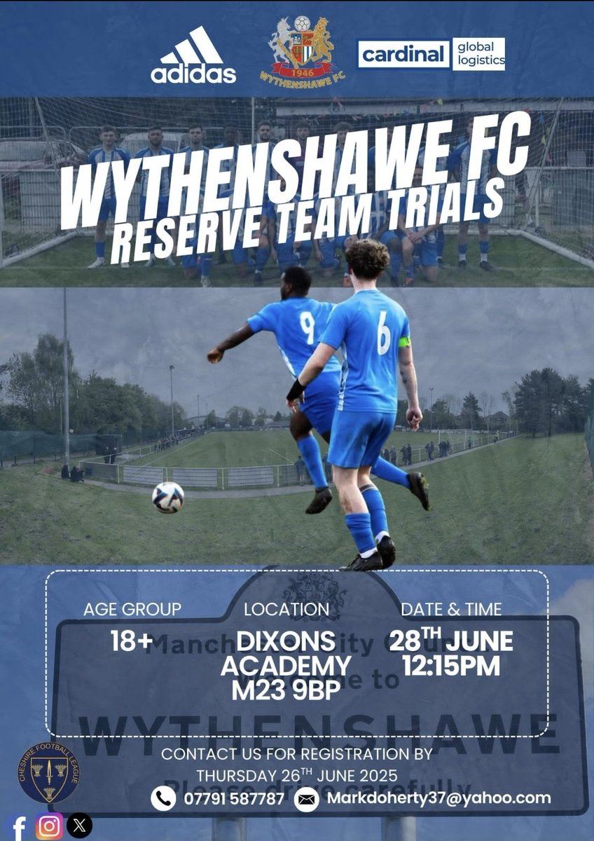 We've had an excellent response to our trial date so far.

Although not many, there are still a few places to fill.

If you feel you're capable, not only to play regularly for us, but to potentially train &amp; play for our first team in the North West Counties Prem, get in touch.