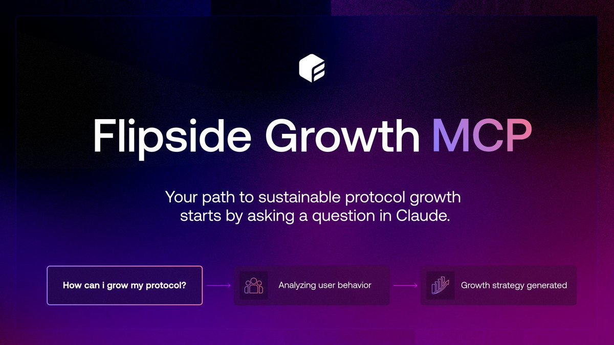 Crypto growth just changed forever.

The Flipside Growth MCP Server is live (in beta)!! 🔥

Everyone can now analyze onchain/offchain insights across 35+ chains and launch targeted growth campaigns—right in Claude.

No coding. No guesswork. Just intelligence. 🧠