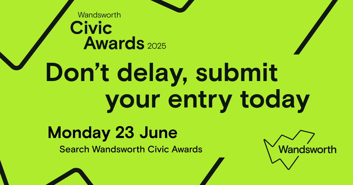 One week to go! It’s time to celebrate Wandsworth’s unsung heroes 👏

Six brand-new award categories mean more chances to recognise the people shaping our community – quietly, bravely, brilliantly.

Get your nomination in now: civicawards.wandsworth.gov.uk