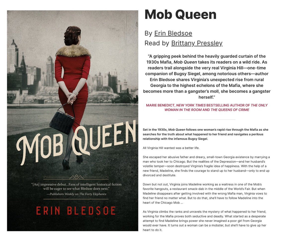 BlackstoneAudio's tweet image. Follow Virginia Hill's rapid rise through the Mafia as she searches for the truth about what happened to her friend and navigates a perilous relationship with the infamous Bugsy Siegel in @erinwritess' #MOBQUEEN!

OUT TOMORROW, 6/17: blackstonepublishing.com/products/book-…?