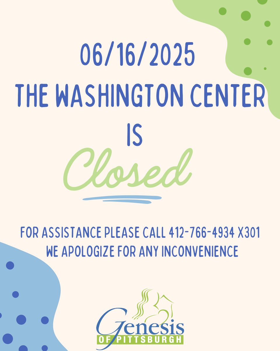 GenesisPgh's tweet image. 🚨 SERVICE UPDATE 🚨
Our Washington County location is closed today due to flooding.
For assistance, please call our Bellevue location at 412-766-4934 x301.
We’ll share updates as needed. 💧
#GenesisOfPittsburgh #WashingtonPA #FloodingAlert