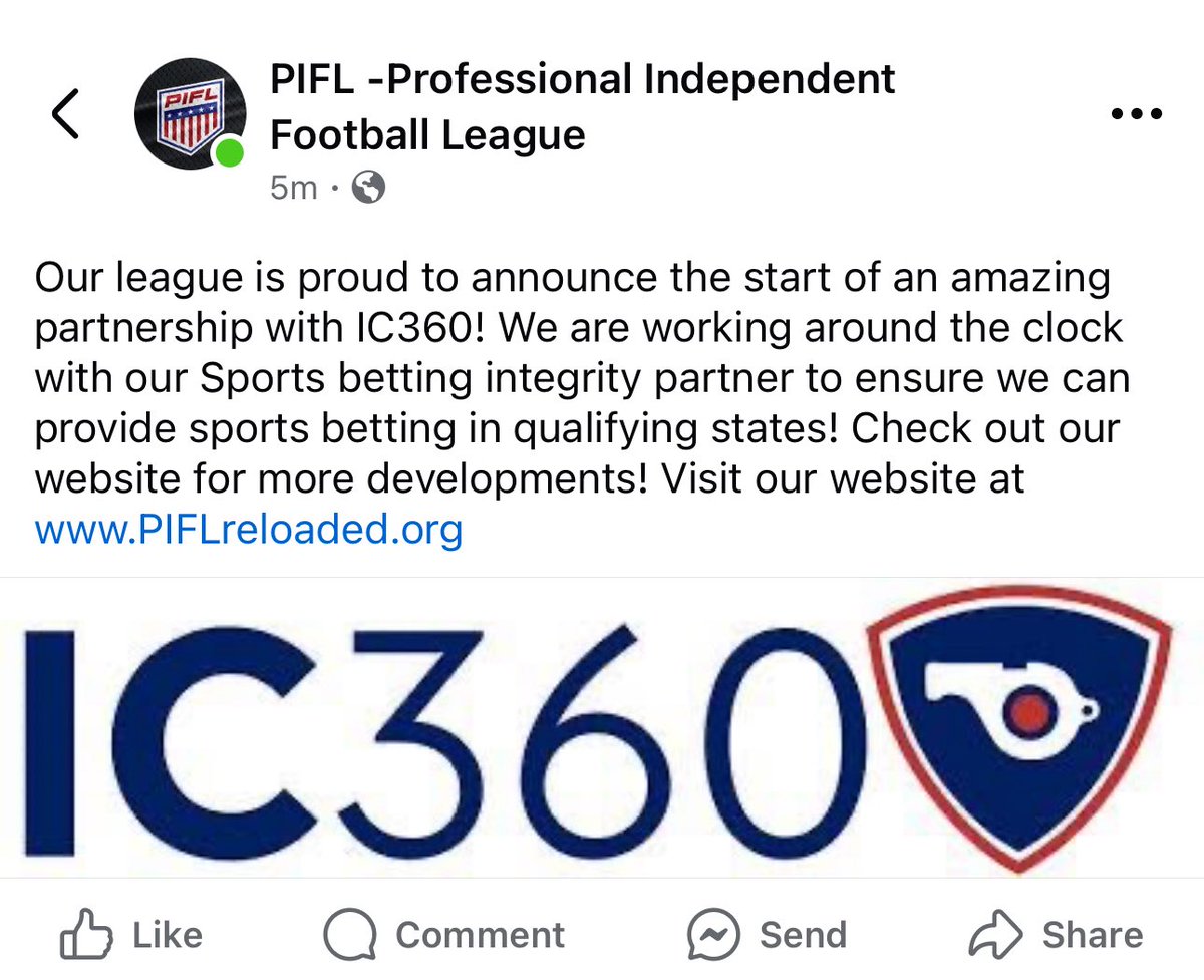 TheMikeLathrop's tweet photo. NEWS:
Professional Independent Football League announce partnership with @_IC360
Per @piflreloaded Facebook Post
#PIFL #PIFL2026 https://t.co/tNdTca03ZQ