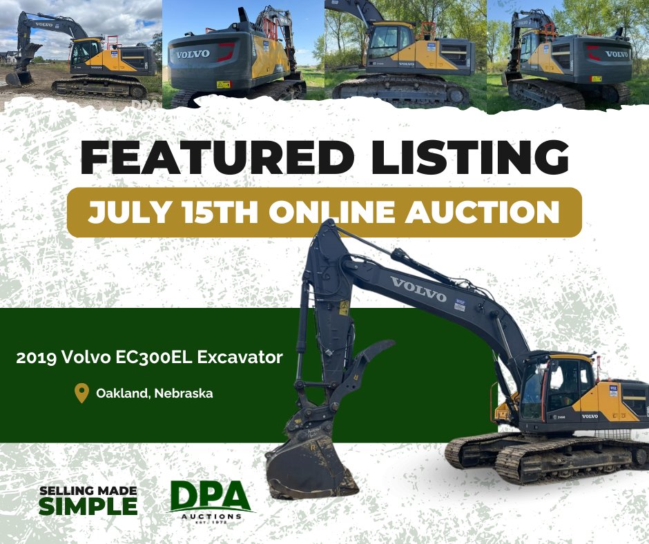 🔥 Hot Listing  |  🗓️ July 15th Online Auction

🟩 2019 Volvo EC300EL Excavator
📍 Blair, Nebraska
View Listing: bit.ly/43ZmTcW

--
#volvoexcavator #VolvoEC300EL #volvoec300elexcavator #VolvoForSale #onlineauction #BidNow