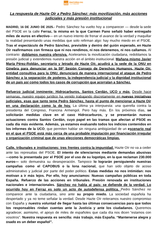 hazteoir's tweet photo. 🚨🚨 COMUNICADO URGENTE - @hazteoir 

A LOS ESPAÑOLES: ESTAMOS CON VOSOTROS. Frente a la ANTIESPAÑA de Sánchez y compañía: MÁS TRABAJO, MÁS MOVILIZACIÓN Y MÁS ACCIONES JUDICIALES. 

¡COMPARTE!