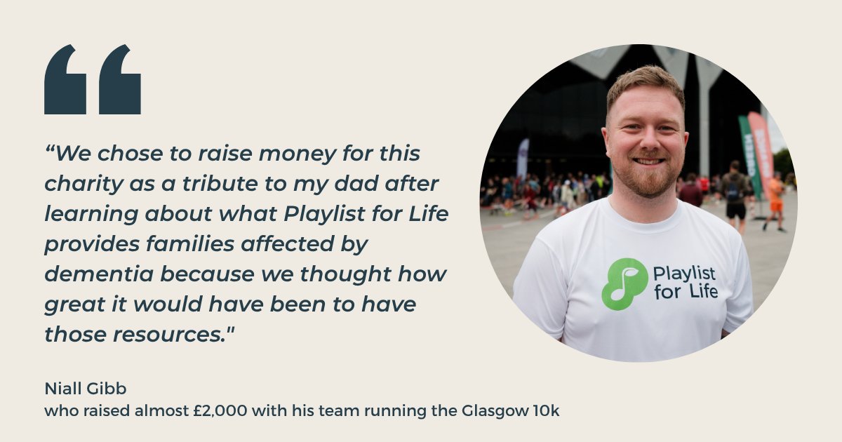 PlaylistforLife's tweet image. 🙌 Huge thanks to Niall & his team for smashing the Glasgow Men’s 10K in memory of his dad & raising nearly £2,000 for Playlist for Life!
Feeling inspired? Find out how you can fundraise for Playlist for Life: playlistforlife.org.uk/fundraise-for-…