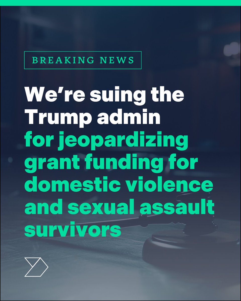 DemocracyFwd's tweet photo. BREAKING: We’re suing the Trump-Vance administration on behalf of a nationwide coalition of state domestic violence and sexual assault coalitions for jeopardizing grant funding that supports survivors.

The DOJ’s Office on Violence Against Women has imposed new restrictions, as a part of the president’s anti-equity crusade, that make it nearly impossible for grantees to comply.

Survivors of domestic and sexual violence need more resources, not less, to help them find justice, build community, and start to heal. We are honored to represent them.