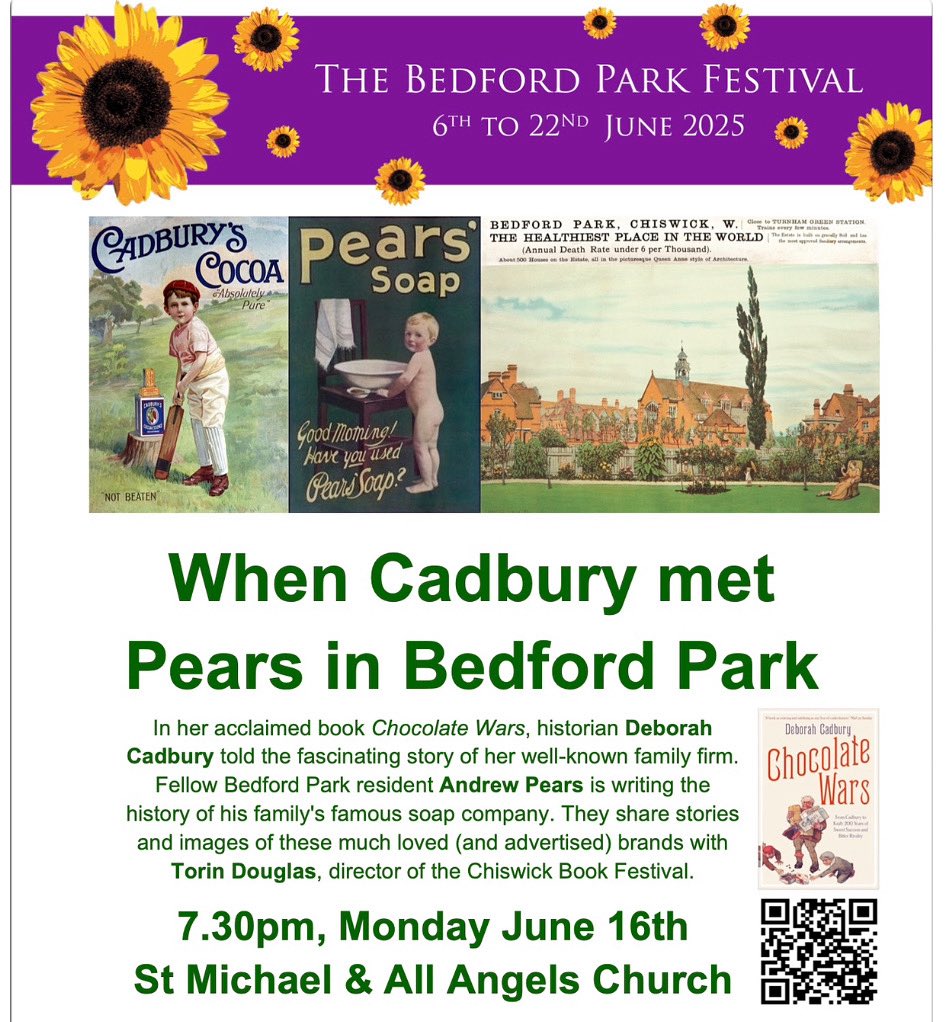 BedfordParkFestival (@bedfordparkfest) on Twitter photo 7.30 tonight <a href="/StMichaelsW4/">St Michael & All Angels W4</a>! Deborah Cadbury + fellow #BedfordPark resident Andrew Pears talk about their families’ much loved + advertised brands. With @torindouglas @chiswickbookfest. Tickets via QR code. <a href="/Campaignmag/">Campaign</a> <a href="/MarketingWeekEd/">Marketing Week</a> <a href="/CreativeReview/">Creative Review</a> <a href="/TheChiswickCal/">The Chiswick Calendar</a> <a href="/ChiswickW4/">ChiswickW4.com</a> 7.30 tonight <a href="/StMichaelsW4/">St Michael & All Angels W4</a>! Deborah Cadbury + fellow #BedfordPark resident Andrew Pears talk about their families’ much loved + advertised brands. With @torindouglas @chiswickbookfest. Tickets via QR code. <a href="/Campaignmag/">Campaign</a> <a href="/MarketingWeekEd/">Marketing Week</a> <a href="/CreativeReview/">Creative Review</a> <a href="/TheChiswickCal/">The Chiswick Calendar</a> <a href="/ChiswickW4/">ChiswickW4.com</a>