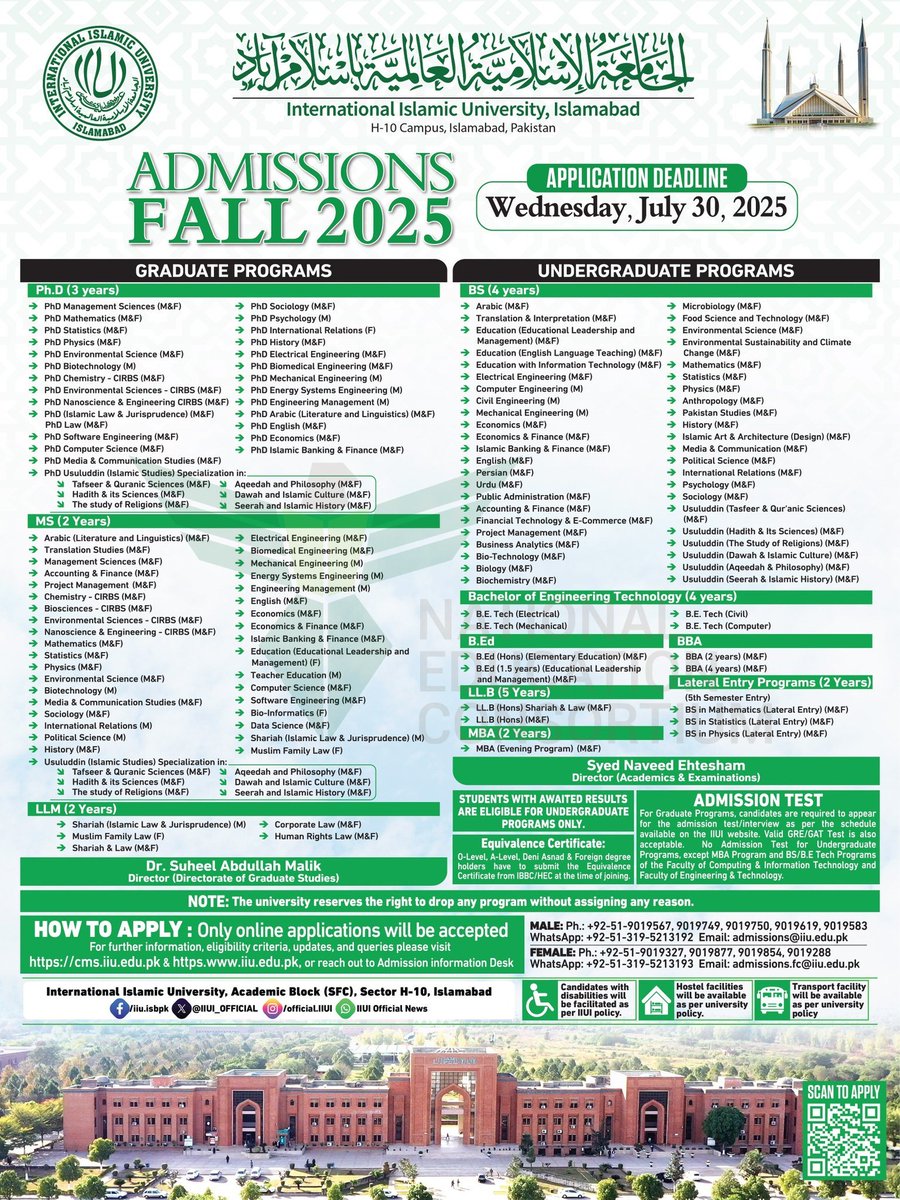 necpakistan's tweet image. 𝐀𝐝𝐦𝐢𝐬𝐬𝐢𝐨𝐧 𝐎𝐩𝐩𝐨𝐫𝐭𝐮𝐧𝐢𝐭𝐲 – 𝟐𝟎𝟐𝟓

𝐈𝐈𝐔𝐈 is now accepting applications. 

Apply online at:
admission.iiu.edu.pk

Last date to apply: July 30, 2025

For queries: 0311-1123632

#NECPakistan #IIUI #IIUIAdmissions2025 #ScholarshipOpportunity #ApplyNow