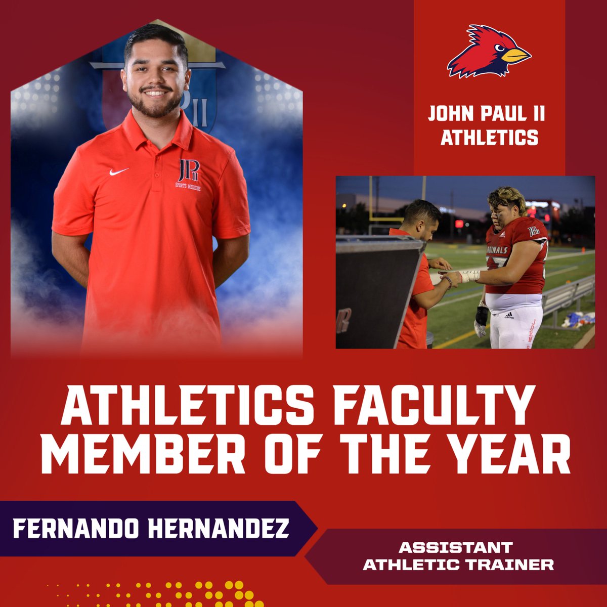 Congratulations to Assistant Athletic Trainer, Fernando Hernandez for being named Athletics Faculty Member of the Year!! Your Cardinal family is thankful for all you do!