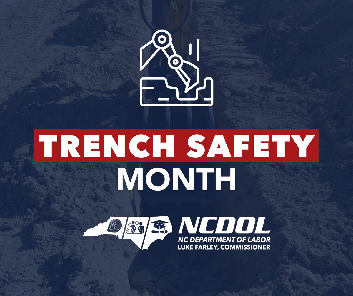 NC Department of Labor (@ncdol) on Twitter photo June is Trench Safety Month! Trenching and excavation work can be dangerous — but every incident is preventable. Commissioner <a href="/LukeFarleyNC/">Luke Farley</a> and the NC Department of Labor are raising awareness this month about the importance of proper planning, protective systems, and training. June is Trench Safety Month! Trenching and excavation work can be dangerous — but every incident is preventable. Commissioner <a href="/LukeFarleyNC/">Luke Farley</a> and the NC Department of Labor are raising awareness this month about the importance of proper planning, protective systems, and training.