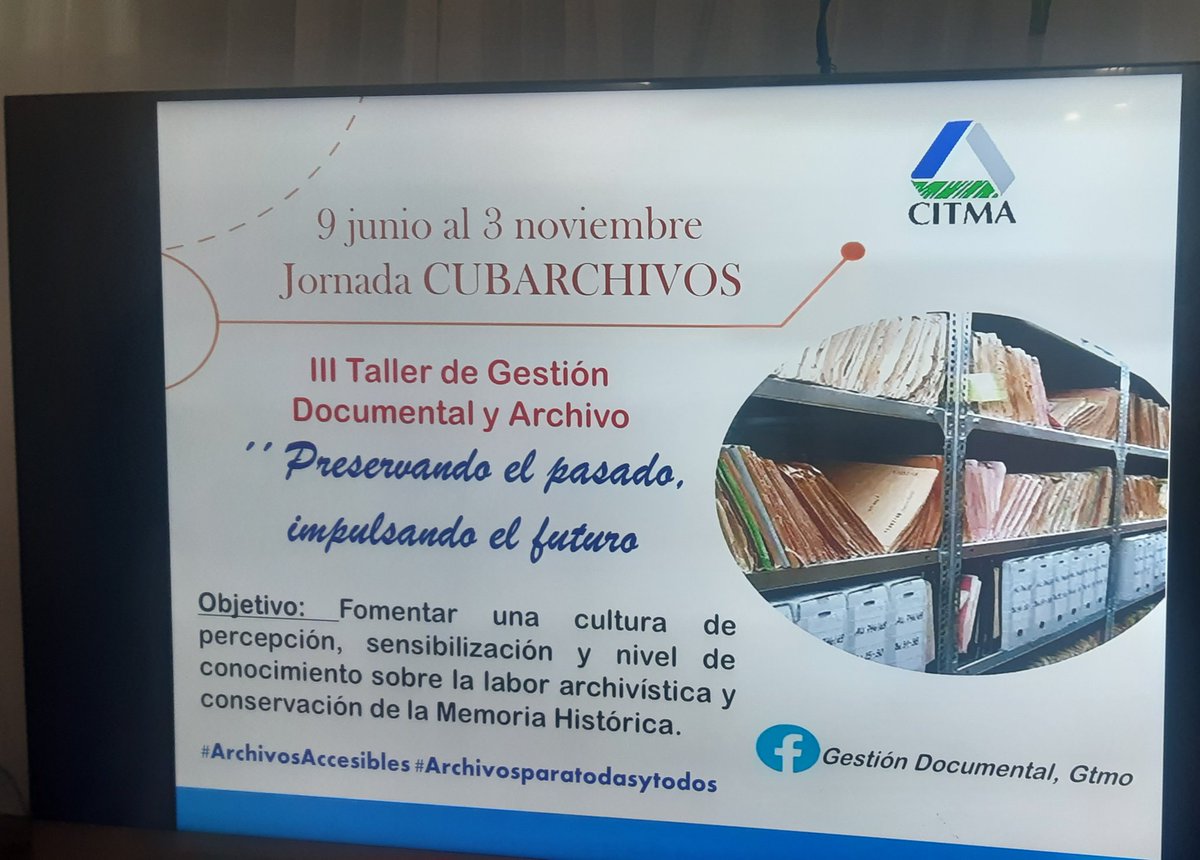 Citmagtm's tweet photo. 👨💻 Continúan las actividades en la #JornadaDelArchivero 📚 en #Guantánamo.
🗣/ "Como parte de la 3era edición de la "Jornada #CUBARCHIVOS inicia el #TercerTallerDeGestiónDocumentalYArchivos bajo el Lema " Preservar el pasado , impulsando el futuro"
#SomosArchiveros @citmacuba https://t.co/O7DFXT485R