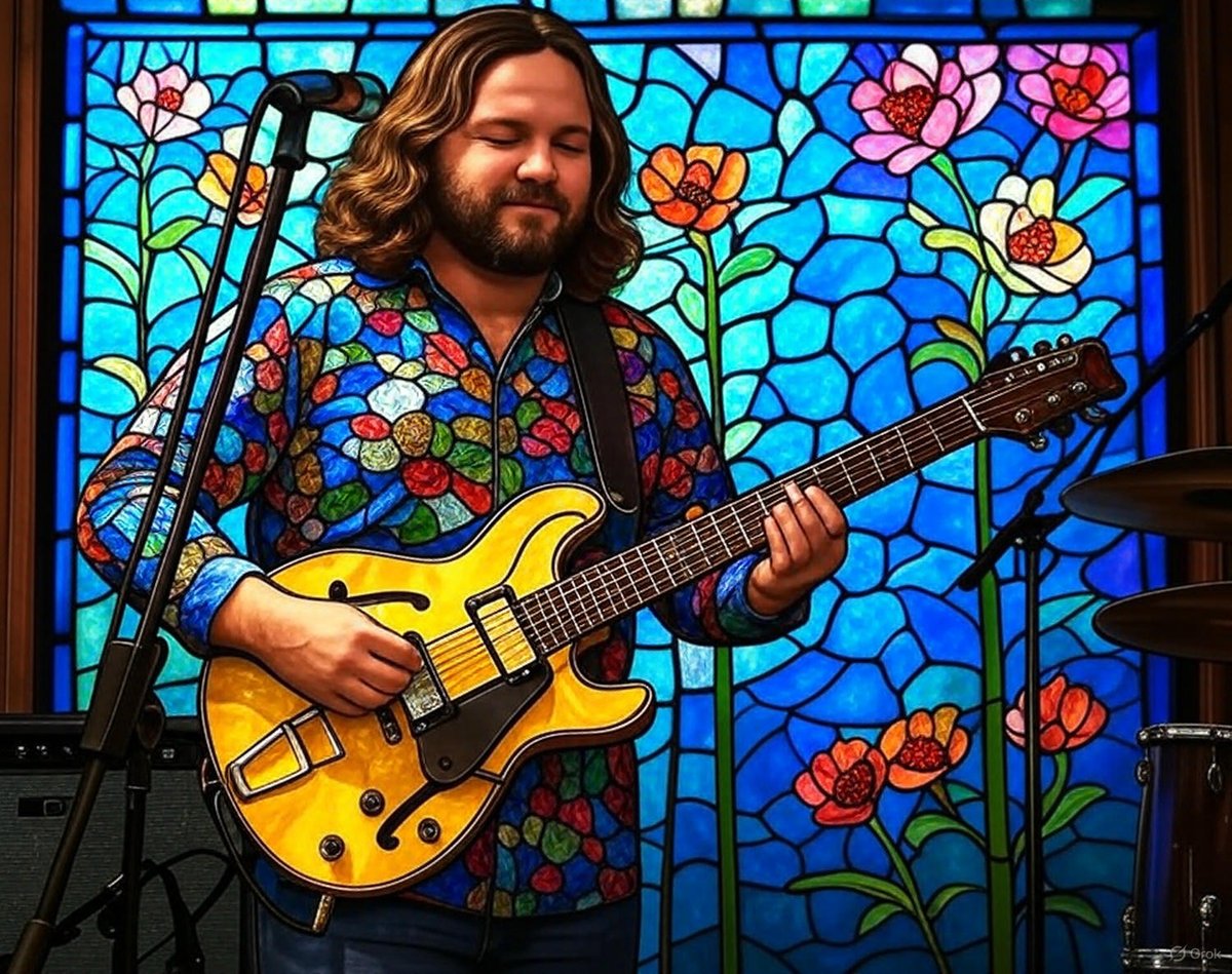 Mrwiredguy's tweet image. Adam November Webster Hall photo in AI stained glass style.  @KarinaRykman #WebsterHall #stainedglass #NYC