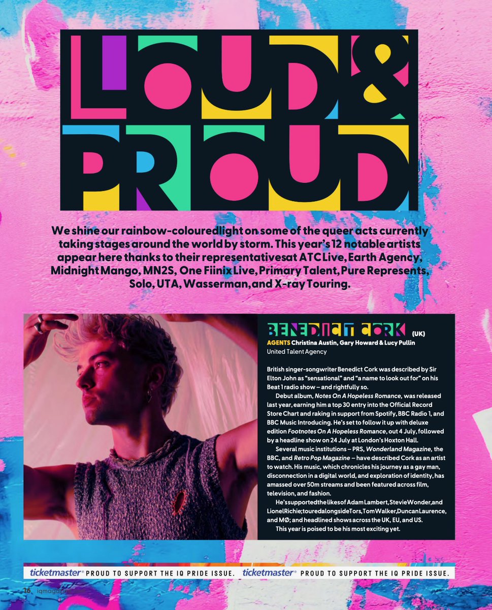 thank you @iq_mag for including me in your ‘loud &amp; proud’ pride list for 2025, honoured to be flying the flag for our community now and always ❤️‍🔥