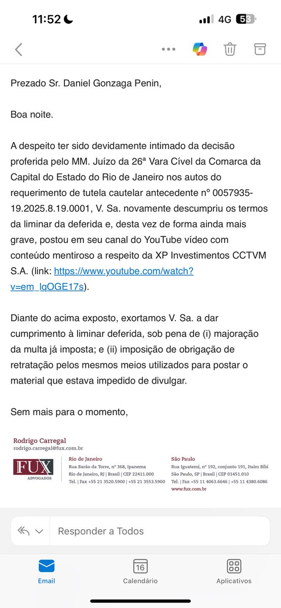 Porque a XP tem tanto medo desse vídeo? 

Porque contratar o filho do Luiz Fux? 

Porque a Juíza decidiu impor multa de R$500.000 por 1 postagem?