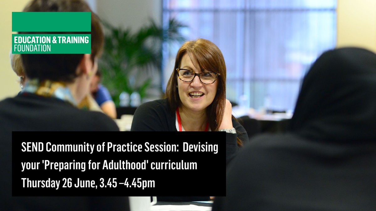 Don't miss this Natspec-run session on SEND Community of Practice Session 1: Devising your 'Preparing for Adulthood' curriculum. This session brings together professionals working with learners with #SEND from across the FE sector.

💻 Live online |🔗 buff.ly/pYMrQxj