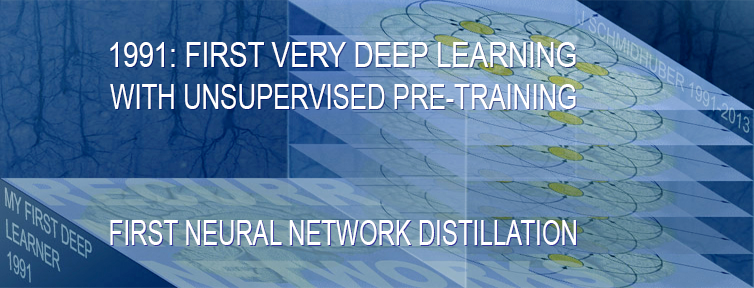 1991: first neural network distillation [1-3]. I called it "collapsing," back then, not “distilling."

References

[1] J. Schmidhuber (1991). Neural sequence chunkers. Tech Report FKI-148-91, Tech Univ. Munich. Sec. 3.2.2. &amp; Sec. 4 are about "collapsing" or "distilling" or