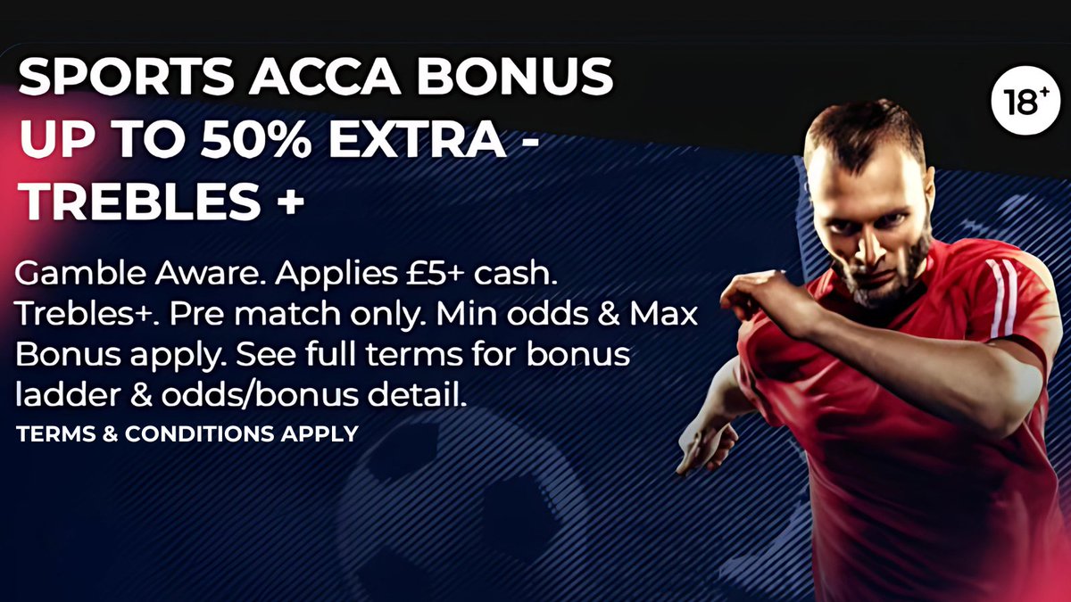 GET UP TO A 50% ACCA BONUS 🤩

Place a pre-match £5+ cash all-correct accumulator (Min. THREE selections) on sports &amp; get up to a 50% BONUS on your winnings 📈

👉 planetsportbet.com/?account=stati… 18+ | GambleAware