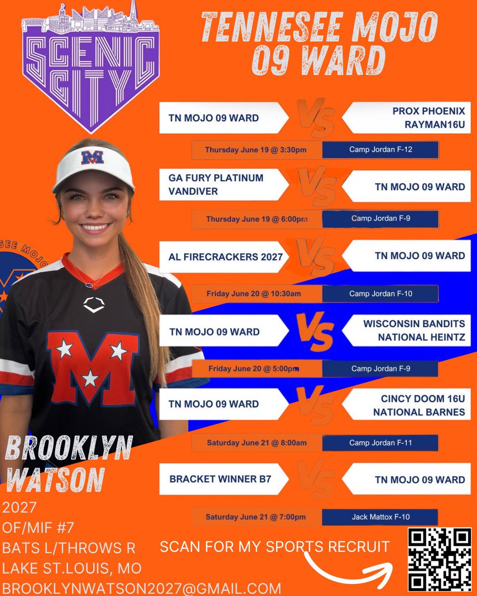 Brooklyn Watson (@brooklynwats27) on Twitter photo SCENIC CITY 🔥🔥
Catch me and my team in Chattanooga, Tennessee ⬇️⬇️⬇️
<a href="/mojo09_ward/">Tennessee Mojo 09-Ward</a> <a href="/WardChuck1507/">Charles “Chuck” Ward</a> <a href="/CoastRecruits/">Coast 2 Coast Recruits</a> <a href="/TopPreps/">SPORTS NEWS, VIDEOS, GRAPHICS, EXPOSURE & MORE</a> <a href="/DirectRecruits/">Direct Recruits</a>
<a href="/D1Softball/">D1Softball</a>
<a href="/SBRRetweets/">Softball Recruiting Reposts</a> <a href="/LegacyLegendsS1/">Legacy & Legends Softball</a>
<a href="/LineDsoftball/">Line Drive Media</a> <a href="/thealliancefp/">The Alliance Fastpitch</a> <a href="/TopPreps/">SPORTS NEWS, VIDEOS, GRAPHICS, EXPOSURE & MORE</a>
<a href="/ondecksoftball/">OnDeck Softball 🥎</a> <a href="/TAProfileAPP/">TAP APP</a> <a href="/DfwSho/">DFW Sho'Case</a>
<a href="/ExtraInningSB/">EXTRA INNING SOFTBALL</a> SCENIC CITY 🔥🔥
Catch me and my team in Chattanooga, Tennessee ⬇️⬇️⬇️
<a href="/mojo09_ward/">Tennessee Mojo 09-Ward</a> <a href="/WardChuck1507/">Charles “Chuck” Ward</a> <a href="/CoastRecruits/">Coast 2 Coast Recruits</a> <a href="/TopPreps/">SPORTS NEWS, VIDEOS, GRAPHICS, EXPOSURE & MORE</a> <a href="/DirectRecruits/">Direct Recruits</a>
<a href="/D1Softball/">D1Softball</a>
<a href="/SBRRetweets/">Softball Recruiting Reposts</a> <a href="/LegacyLegendsS1/">Legacy & Legends Softball</a>
<a href="/LineDsoftball/">Line Drive Media</a> <a href="/thealliancefp/">The Alliance Fastpitch</a> <a href="/TopPreps/">SPORTS NEWS, VIDEOS, GRAPHICS, EXPOSURE & MORE</a>
<a href="/ondecksoftball/">OnDeck Softball 🥎</a> <a href="/TAProfileAPP/">TAP APP</a> <a href="/DfwSho/">DFW Sho'Case</a>
<a href="/ExtraInningSB/">EXTRA INNING SOFTBALL</a>