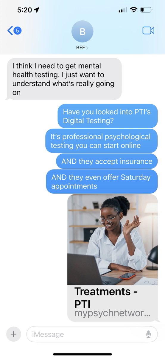PTIofLA's tweet image. Feeling off? PTI offers online mental health testing, accepts insurance, and has Saturday spots.
Start getting answers today. 🧠💻
mypsychnetwork.com/make-an-appoin…
#PTI #PTITesting #DigitalTesting #MentalHealthSupport