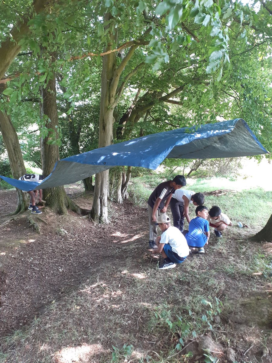 Check out woodland shelters! They definitely do not need to protect us from the rain today, but are great at keeping us out of the sun ☀️ 🌞🪵🏕️