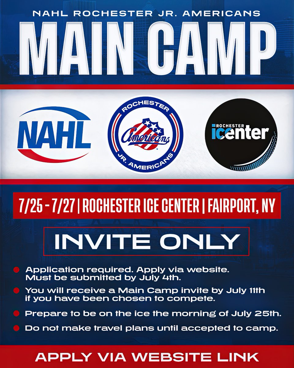 Our 2025 Main Camp is right around the corner! 🗣️

This camp is invite only. Players must apply via our website by July 4th. If selected, you will be notified by July 11th.

Come ready to compete. This camp will determine roster spots on our team.

APPLY🔗 forms.office.com/r/buFMHaTVt0