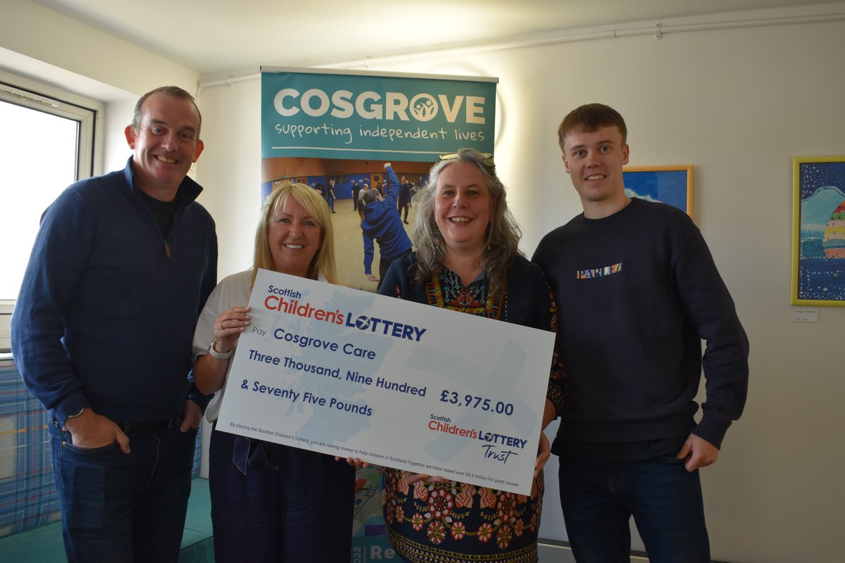 Cosgrove staff met with representatives of the Scottish Children’s Lottery on Tuesday May 27th to discuss the funding and the charity’s goals. At the end of the session Cosgrove was presented with a large check for £3,975!