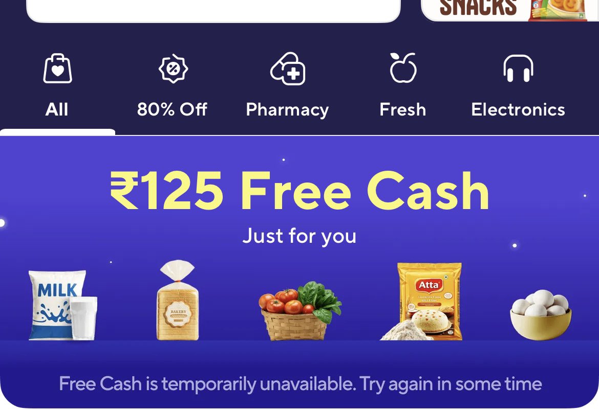 unnat_soni's tweet photo. In the morning zepto was offering 125 cash only for me (lucky me), which i tried to order and see how the scam works suddenly - i can’t order now cuz due to high demand the 125 cash is not available now. Just to catch the attention. 

Why make people fool? @ZeptoNow @zeptocares https://t.co/IvQJexKBoQ