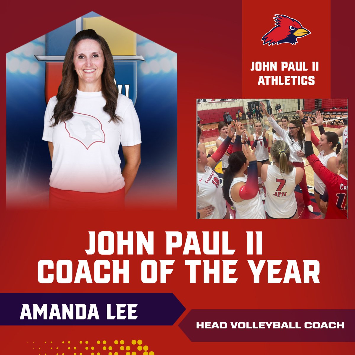 Congratulations to Head Volleyball Coach, Amanda Lee for being named JPII Coach of the Year!